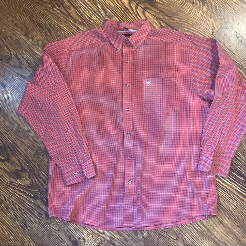 Ariat Pro Series orange plaid long sleeve button up shirt mens XL